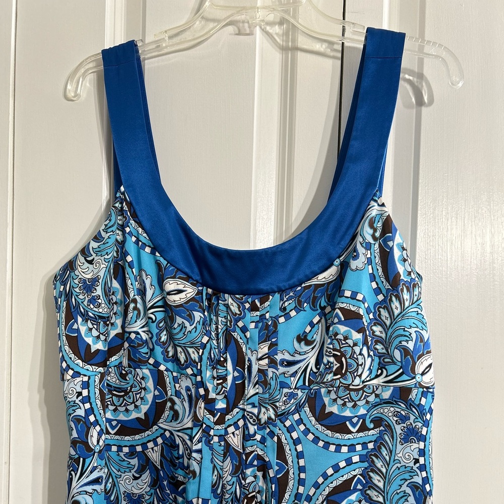 ANN TAYLOR   A-line Blue Paisley Print  Sleeveless Silk Dress Size 16